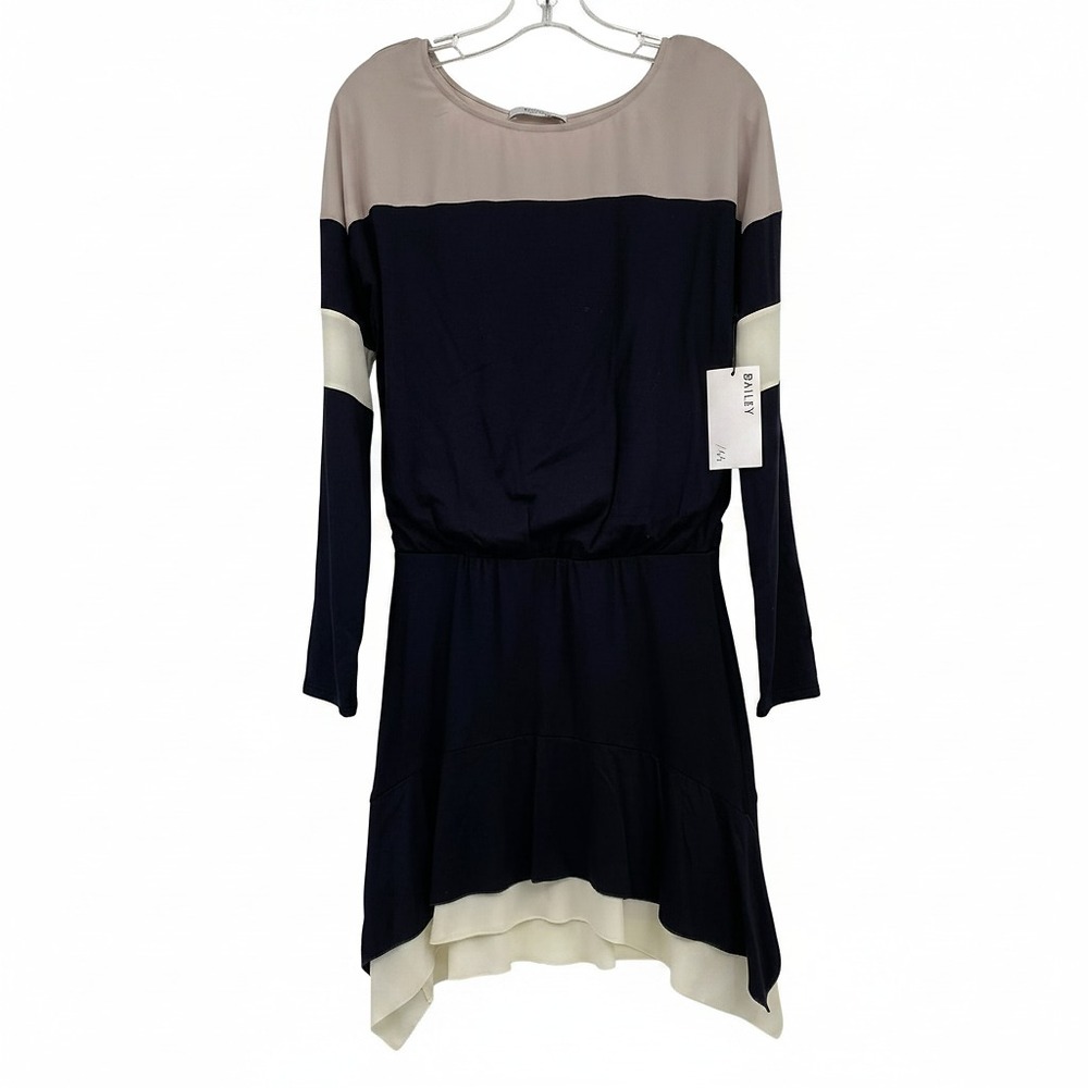 Bailey 44 Black Cream Color Block Long Sleeve Mini Dress | XS